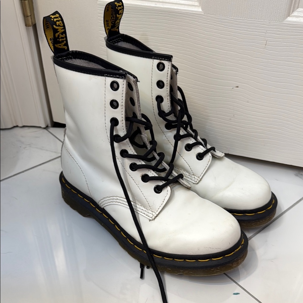 Dr. Martens White Combat Boots with Black Laces